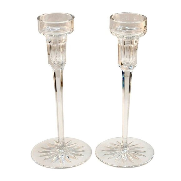 Crystal Candlestick Holders Rogaska Richmond 8" tall Set of 2 - Picture 1 of 12